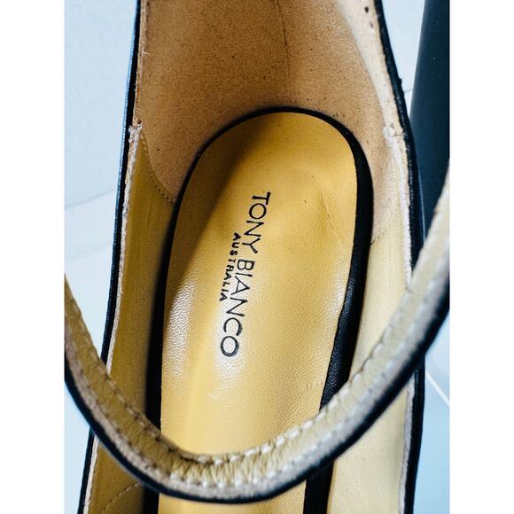 Tony Bianco Jaguar Platform Heels sz 7 Black Como Leather Ankle Strap Pump - Picture 6 of 10